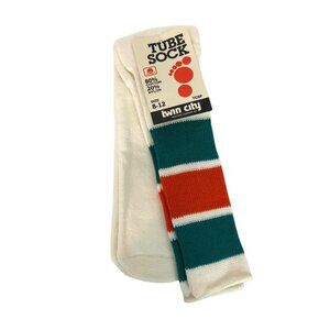 Twin City Mens Tube Socks Size 8-12 Green & Orange Stripes Cotton Nylon Blend